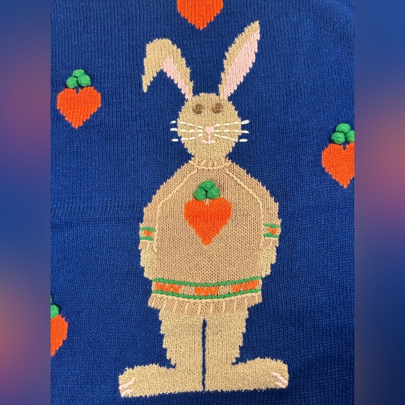 Quacker Factory VTG Y2K NWT Bunny Carrot Knit Sweater 1X Easter Novelty - Picture 5 of 13